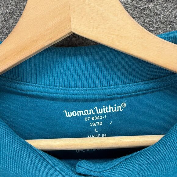 New Woman Within Polo Shirt Women L Large Blue Button Up Collared Short Sleeve - Picture 3 of 9